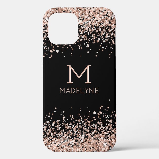 Rose Gold Glitter Black Personalised Name Case-Mate iPhone Case (Back)