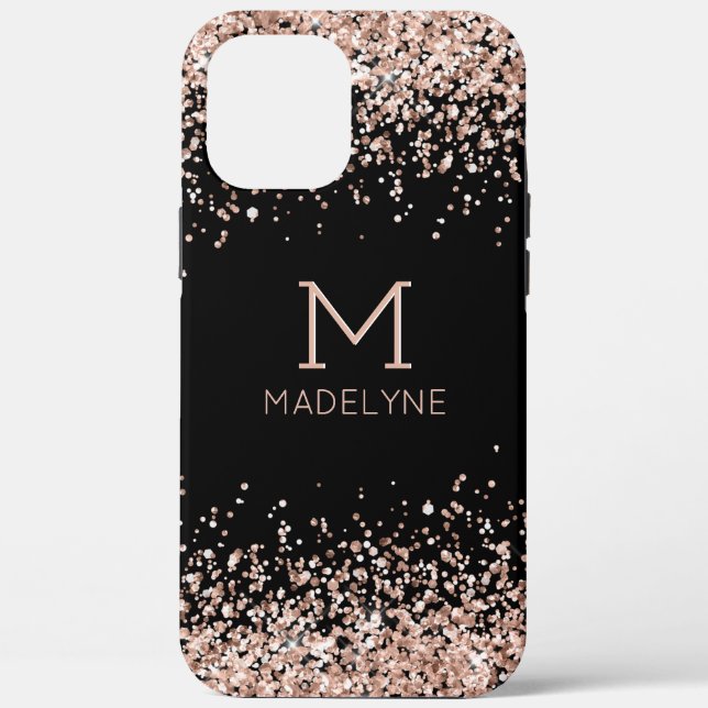 Rose Gold Glitter Black Personalised Name Case-Mate iPhone Case (Back)