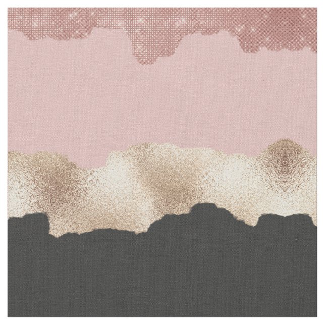Rose Gold Glitter Black Pink Abstract Girly Art Fabric (Close Up)