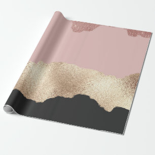 Rose Gold Glitter Black Pink Abstract Girly Art Wrapping Paper