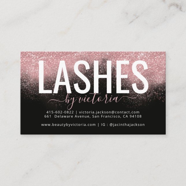 Rose Gold Glitter Black Pink Eyelashes Technician  Loyalty Card (Front)