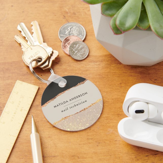 Rose gold glitter black pink modern elegant budget key ring (Desk)