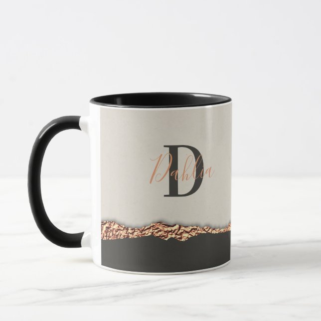 Rose gold glitter black pink modern monogram  mug (Left)