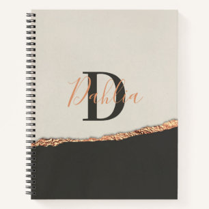 Rose gold glitter black pink modern monogram  notebook