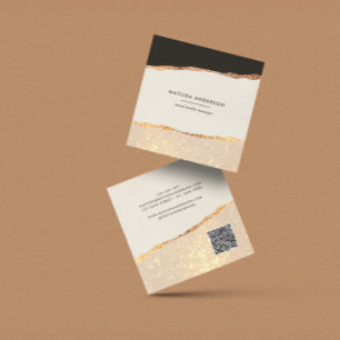Rose gold glitter black pink modern QR CODE Square Business Card