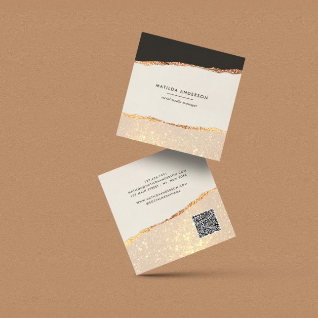 Rose gold glitter black pink modern QR CODE Square Business Card (Creator Uploaded)