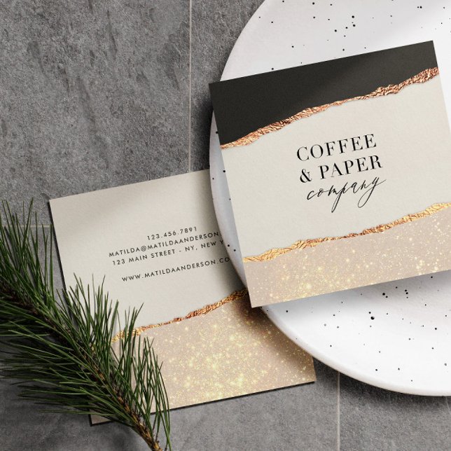 Rose gold glitter black pink modern square busines business card (Creator Uploaded)