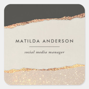 Rose gold glitter black pink modern square sticker