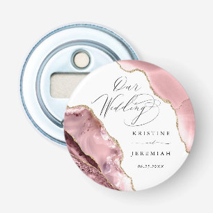 Rose Gold Glitter Black Script Luxury Wedding Bott Bottle Opener