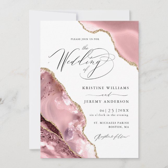 Rose Gold Glitter Black Script Luxury Wedding Invi Invitation (Front)