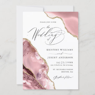 Rose Gold Glitter Black Script Luxury Wedding Invi Invitation