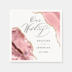 Rose Gold Glitter Black Script Luxury Wedding Napkin