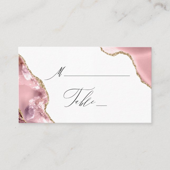 Rose Gold Glitter Black Script Luxury Wedding Place Card (Front)