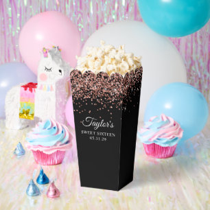 Rose Gold Glitter Black Sweet Sixteen Favour Box