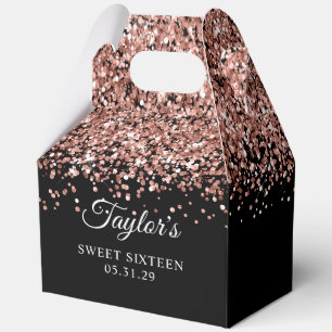 Rose Gold Glitter Black Sweet Sixteen Favour Box