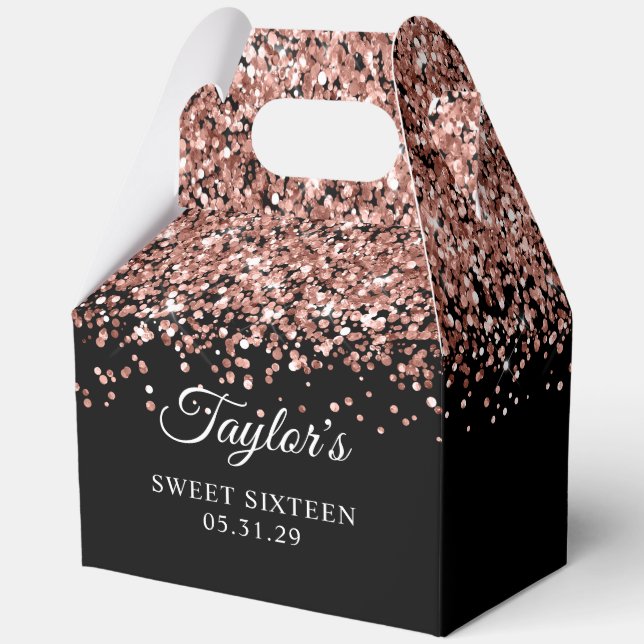 Rose Gold Glitter Black Sweet Sixteen Favour Box (Front)