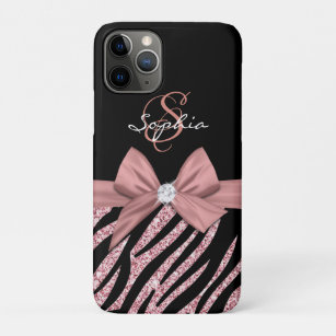 Rose Gold Glitter Black Zebra Stripes Bow Monogram Case-Mate iPhone Case