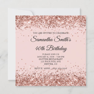 Rose Gold Glitter Blush 40th Birthday Invitation