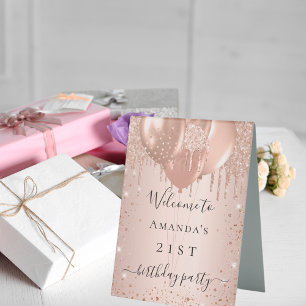 Rose gold glitter blush birthday party welcome