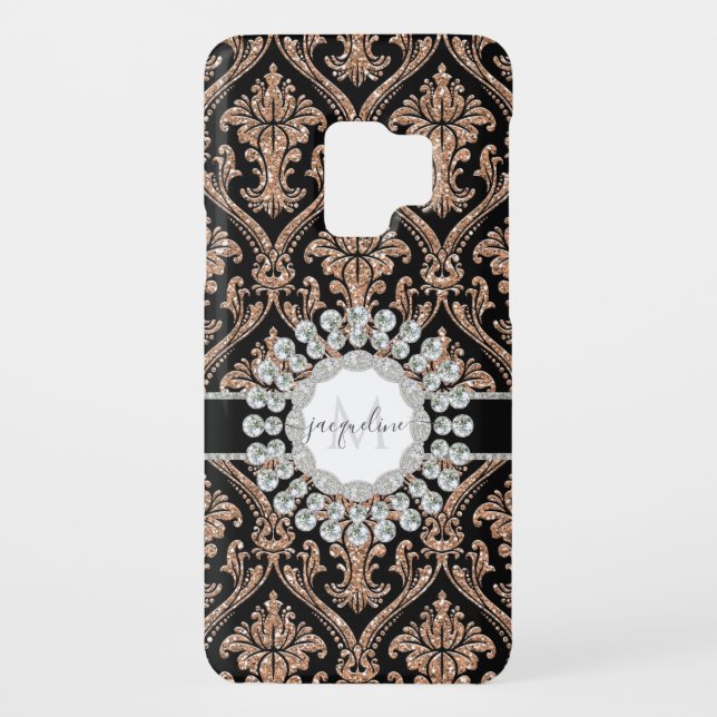 Rose Gold Glitter Blush Damask Diamond Jewel Name Case-Mate Samsung Galaxy Case (Back)