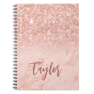 Rose Gold Glitter Blush Foil Marble Personalised Notebook