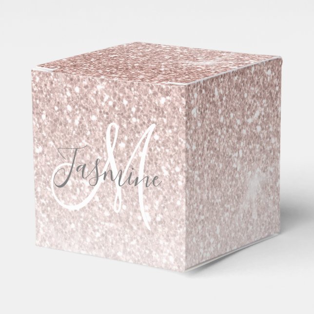Rose Gold Glitter Blush Initial Bridal Shower Favour Box (Front Side)