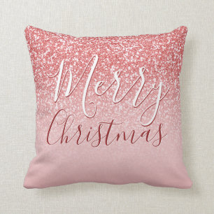 Rose Gold Glitter Blush Ombre Merry Christmas Cushion