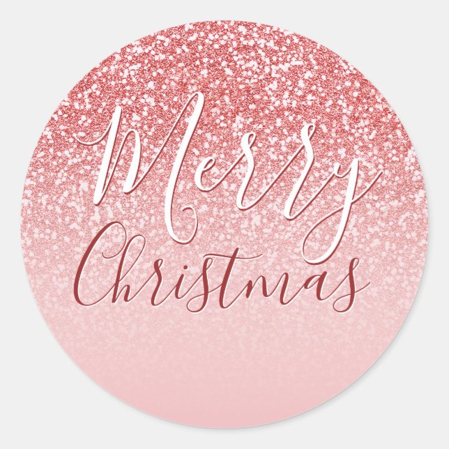 Rose Gold Glitter Blush Ombre Merry Christmas Gift Classic Round Sticker (Front)