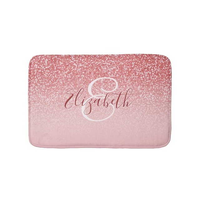 Rose Gold Glitter Blush Ombre Monogram Bath Mat (Front)