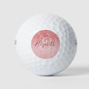 Rose Gold Glitter Blush Ombre Monogram Golf Balls