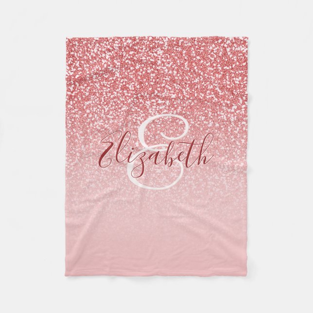 Rose Gold Glitter Blush Ombre Personalised Fleece Blanket (Front)