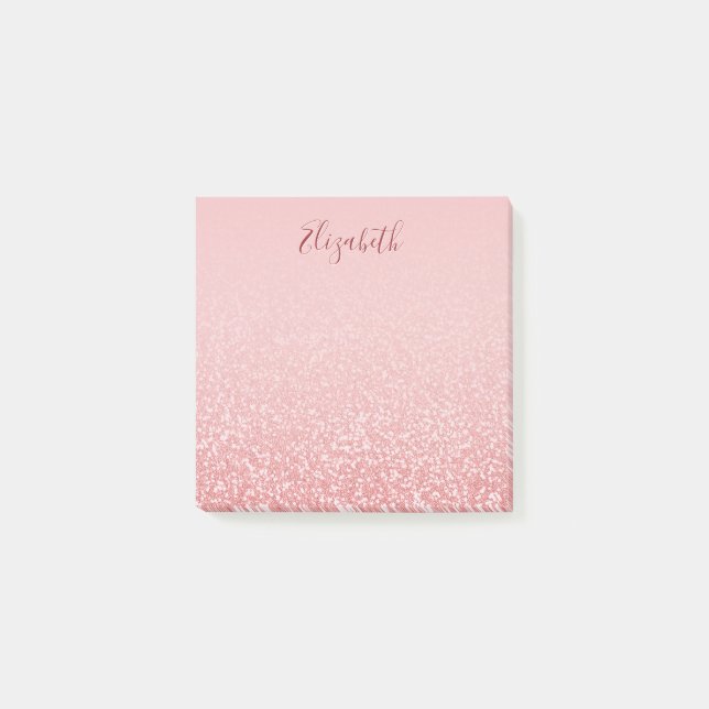 Rose Gold Glitter Blush Ombre Personalised Name Post-it Notes (Front)