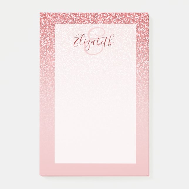 Rose Gold Glitter Blush Ombre Personalised Post-it Notes (Front)