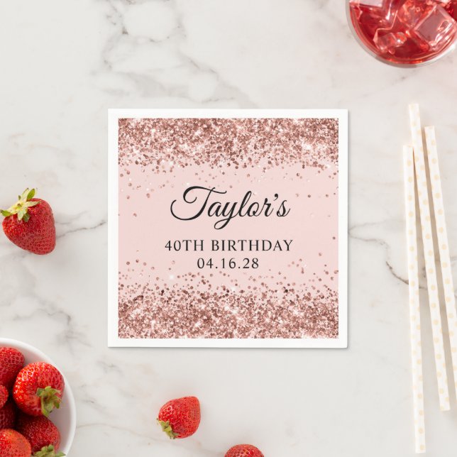 Rose Gold Glitter Blush Pink 40th Birthday Napkin (Insitu)