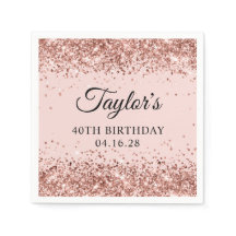 Rose Gold Glitter Blush Pink 40th Birthday