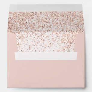 Rose gold glitter blush pink chic wedding address envelope