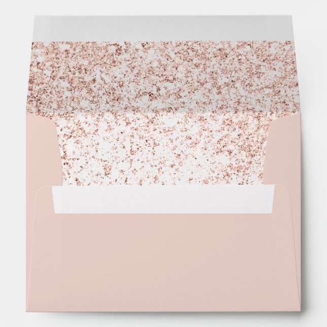 Rose gold glitter blush pink chic wedding address envelope (Back (Bottom))