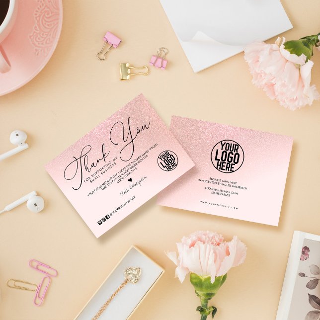 Rose Gold Glitter Blush Pink Customer Thank You Business Card (Creator Uploaded)