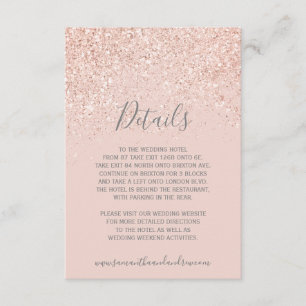 Rose gold glitter blush pink grey wedding details enclosure card