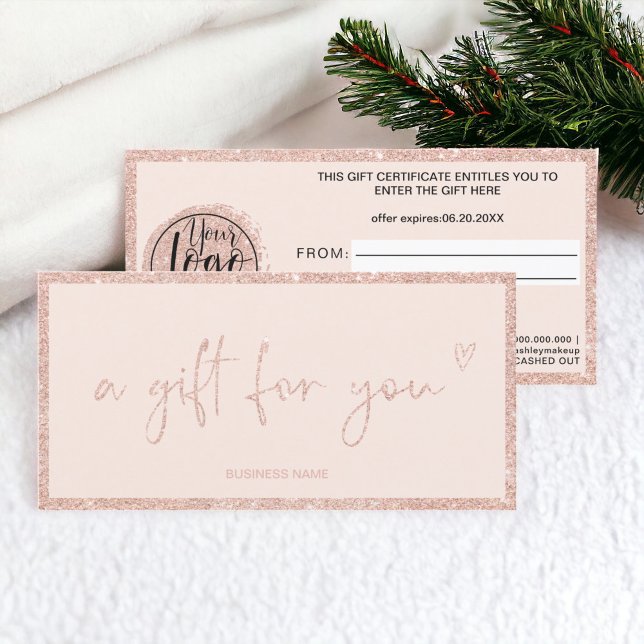 Rose Gold glitter blush pink logo gift certificate (Rose Gold glitter blush pink logo gift certificate)