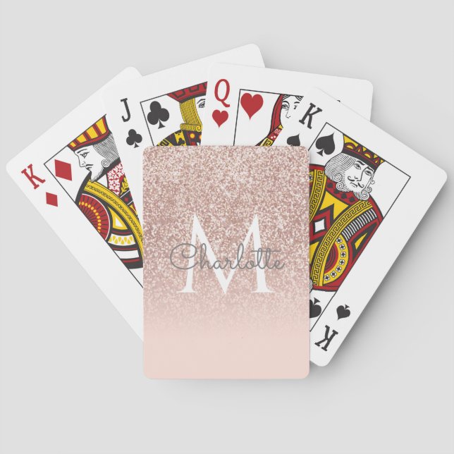 Rose Gold Glitter Blush Pink Monogram Elegant  Playing Cards (Back)