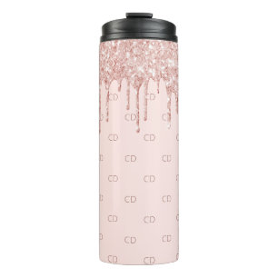 Rose gold glitter blush pink monogram initials thermal tumbler