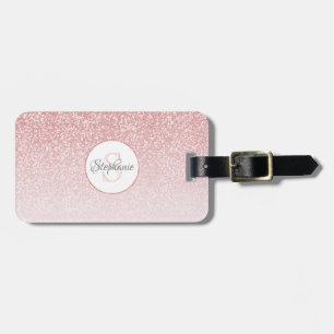 Rose Gold Glitter Blush Pink Monogram Luggage Tag