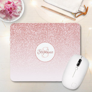 Rose Gold Glitter Blush Pink Ombre Monogram Mouse Mat