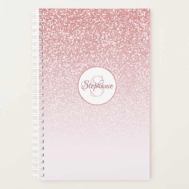 Rose Gold Glitter Blush Pink Ombre Monogram Planner (Front)
