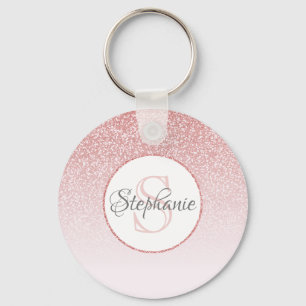 Rose Gold Glitter Blush Pink Ombre Personalised Key Ring
