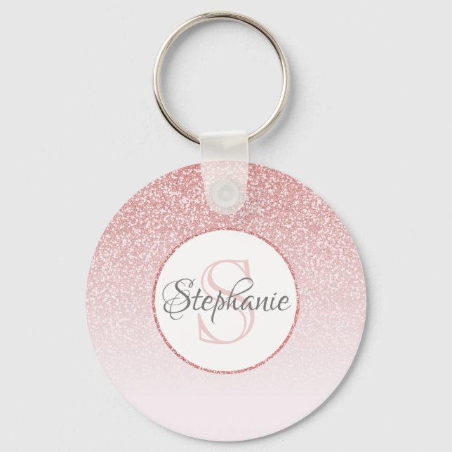 Rose Gold Glitter Blush Pink Ombre Personalised Key Ring (Front)
