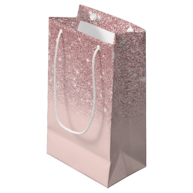 Rose Gold Glitter Blush Pink Ombre Small Gift Bag (Front Angled)