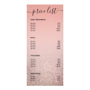Rose Gold Glitter Blush Pink Salon Price List Menu