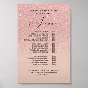Rose Gold Glitter Blush Pink Salon Price List Poster